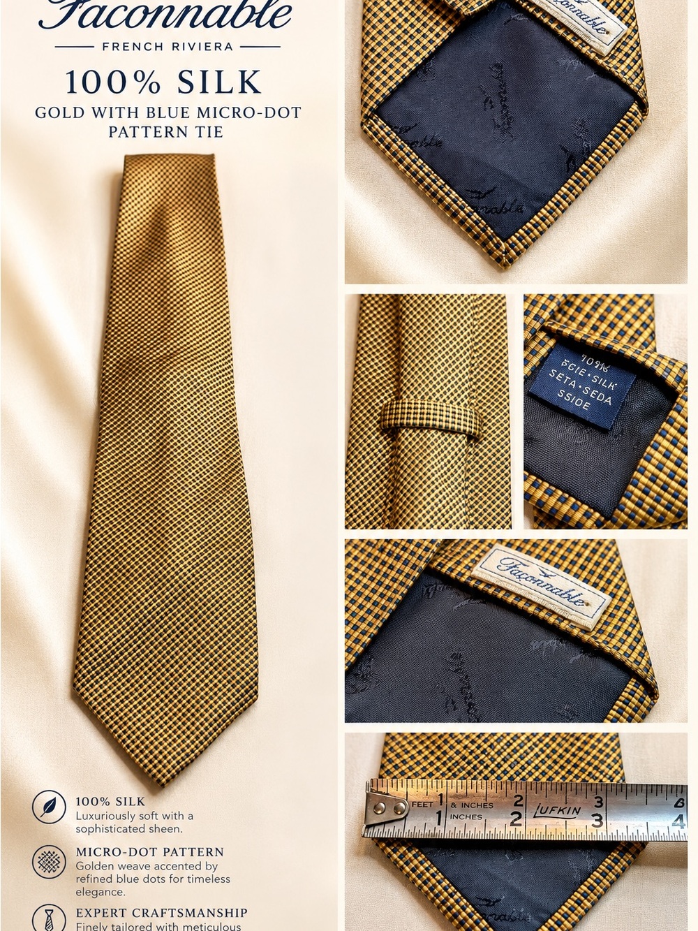 Faconnable Gold Micro-Dot Silk Tie - Men's Tie